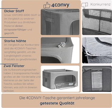 Органайзер для одягу 4CONVY: коробка для зберігання з блискавкою та металевим каркасом (3x24L, темно-сірий) - покращений матеріал 2024