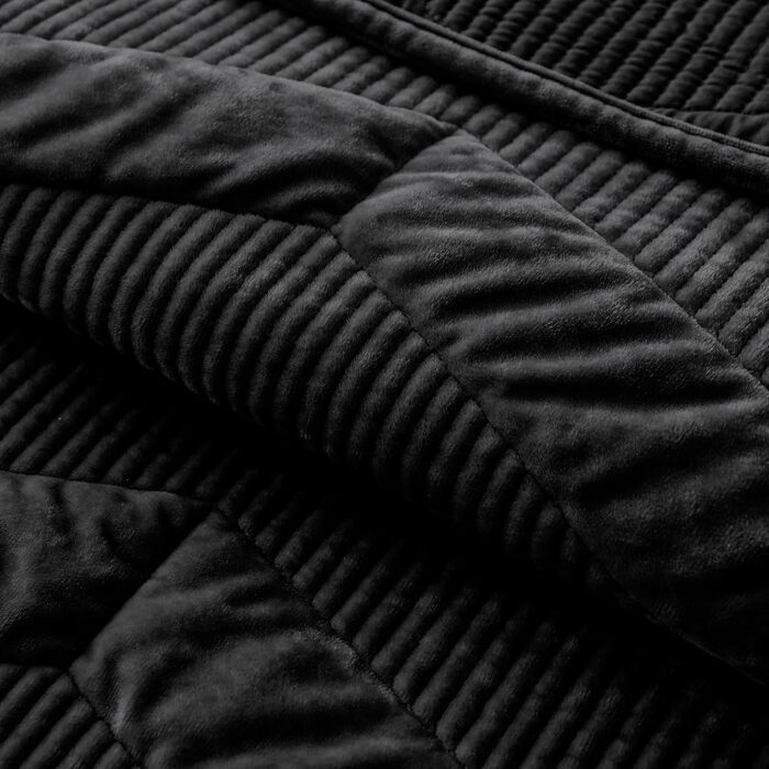 Комплект постільної білизни з велюрової стеганої ковдри SHALALA King Size (106'x94'), смугастий, всі сезони (світло-тауп, чорний)