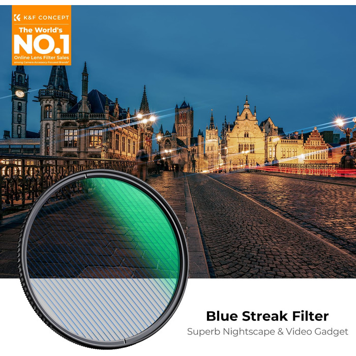 Фільтр K&F CONCEPT Blue Streak Anamorpher 82mm: Ефект синіх смуг, Nano-Xcel