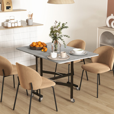 HOMCOM Folding Dining Table with Wheels for 4-6 People, Steel Legs, Extendable 52.5-120 x 80 x 73 cm, ideal for Kitchen & Dining Room
