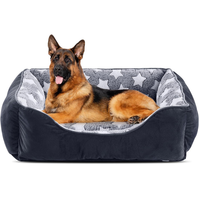 FURTIME Dog Bed - Medium Dogs, Dog Basket, Washable Dog Cushion, Non-Slip Dog Beds, Fluffy Dog Mattress with Raised Edges, Soft Dog Sofa for Dogs, Cats - Black/Stars (XXL(106x80x23cm))