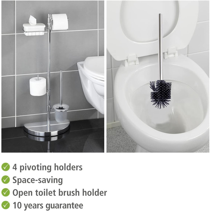 Організатор для ванної кімнати WENKO: підставка для туалетного паперу та щітки, з полицею, з нержавіючої сталі, 34 x 84,5 x 18 см