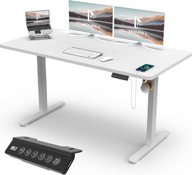 Регульований стіл Homall 140x60 см з USB-портом, комп'ютерний стіл для дому та офісу, ергономічний, білий