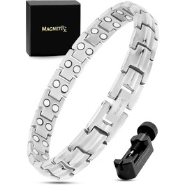 Браслет на руку з титану MagnetRX® Ultrastarkes для жінок – Магнітний браслет з титану, регульований розмір, інструмент для визначення розміру, сріблястий