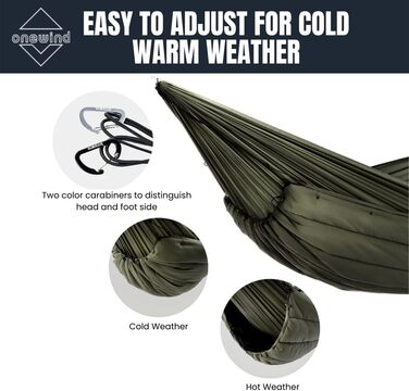 Onewind Hammock Underquilt, full-length underquilt with insulation for hammock camping, 4 seasons, hiking, backpacking, and travel. Lightweight and portable