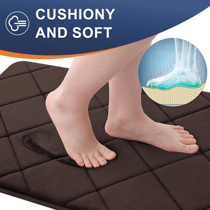 Килимок для ванної кімнати OLANLY з memory foam, м'який та швидковисихаючий, можна прати в машині, 76 x 50 см, коричневий