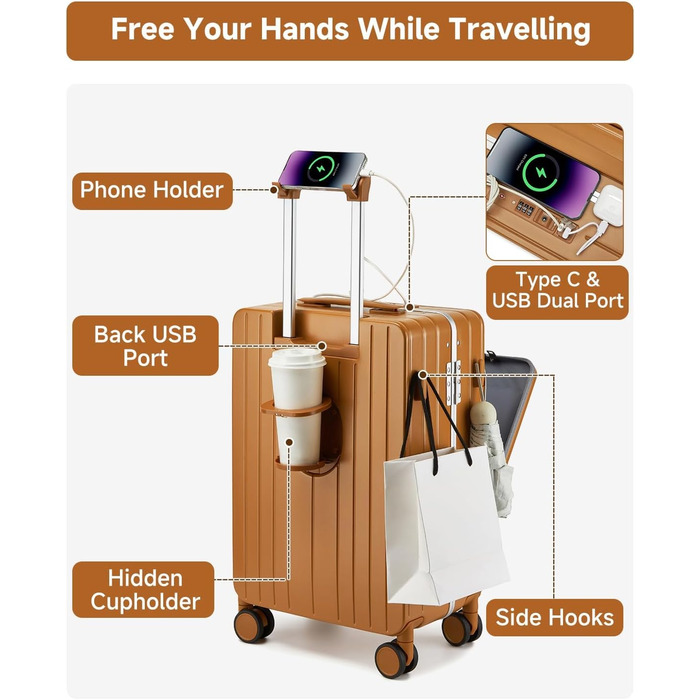 Валіза-ролер Sea Choice з відділенням для ноутбука 15.6', з USB-портом, з PC корпусом, TSA-замок, 360° колеса (жовто-коричневий)