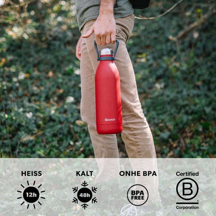 QWETCH 1.5L Stainless Steel Thermos Flask - Khaki Titan - 48h Cold & 16h Hot - Leakproof & BPA-Free Insulated Water Bottle with Handle - 1500ml - Perfect for Camping, Picnics & Family