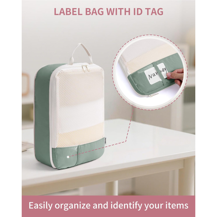 Набір органайзерів для валізи Narwey (6 шт.) - кубики для пакування з компресією, бежевий. Організація подорожей та зручне пакування речей.