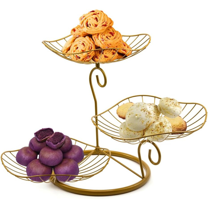 Етажерка для фруктів Evomosa з 3 ярусами: стильна та містка підставка для фруктів, снеків, золотава