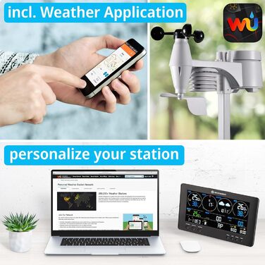 Метеостанція Bresser ClearView 7002586 з Wi-Fi та зовнішнім датчиком: Професійний 7-в-1 сенсор (вітер, вологість, температура, опади, УФ-індекс, освітленість), чорна