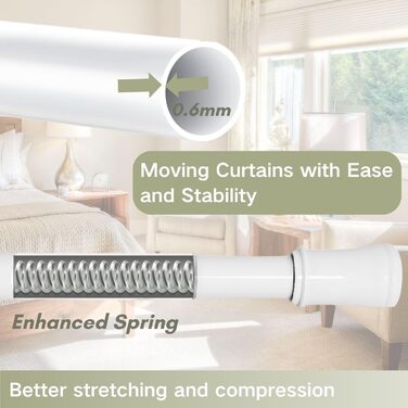 Штанга для карниза без свердління та шурупів, телескопічна, для душу та шафи, 85-230 см (діаметр 32 мм)