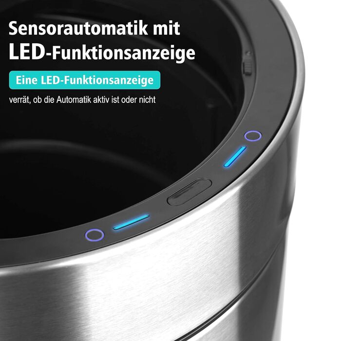 Відро для сміття Ribelli 30L з нержавіючої сталі, з педальним механізмом, м'яким закриттям, для сортування сміття, кругле (матова сіра сталь з датчиком)