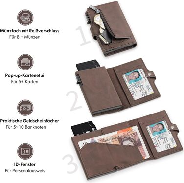 Тонкий гаманець TENBST з відділом для дрібниці, RFID захистом, з екошкіри, для чоловіків, автоматичний висувний картхолдер, коричневий, класичний