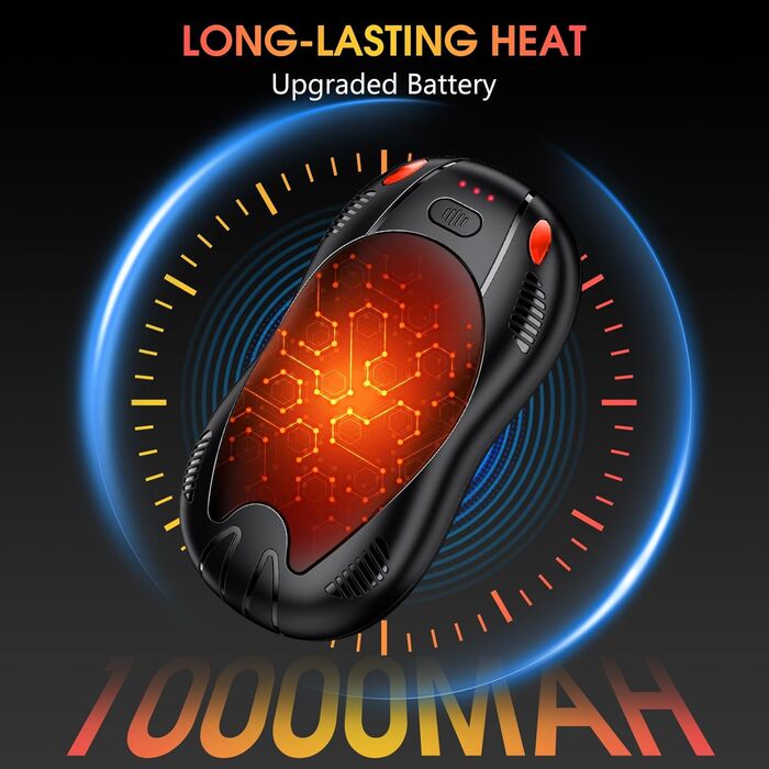 Електричний грілка для рук з акумулятором 10000mAh, 2 шт., з двостороннім нагрівом, USB, 3 режими, для кемпінгу та відпочинку на природі