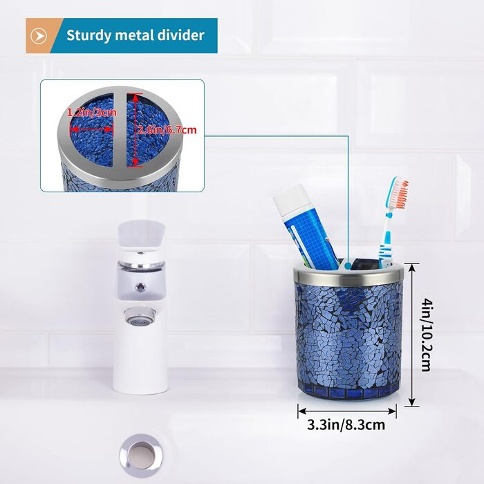 Набір аксесуарів для ванної кімнати Sanbege з мозаїчного скла, 4 шт., блакитний, комплект для ванної кімнати