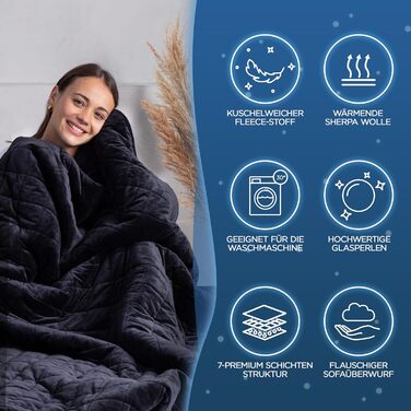 Ковдра з ефектом обтяження 135x200 см, 7 кг, Sherpa Fleece, сертифікат Oeko-Tex, терапевтична ковдра для розслаблення, кращий сон, вага 7 кг, чорний колір
