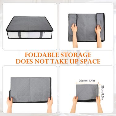 Коробки для зберігання постільних речей AiQInu, 4 шт, 60x45x15 см, сірі. Коробки для білизни з вікном та ручками, складні, для одягу, ковдр, постільної білизни