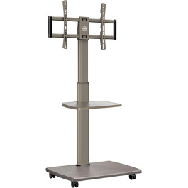FITUEYES Rolling TV Stand with Wood Shelf - Adjustable Height & Swivel - Fits 32-70 inch TVs up to 40kg, VESA 400x600 - White (Khaki)
