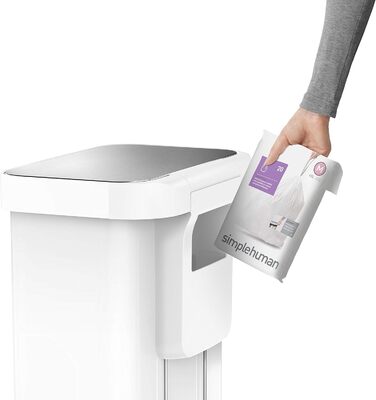 Сміттєвий бак Simplehuman 45 л з педальним приводом, прямокутний, з відділенням для пакетів, нержавіюча сталь, сірий пластиковий кришка