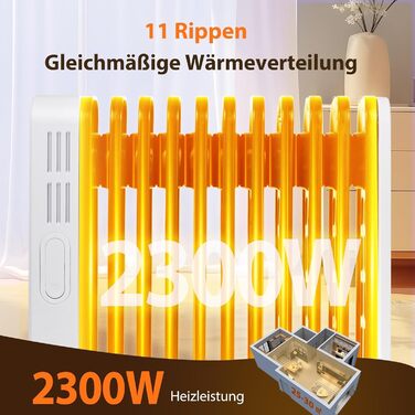 Електричний масляний радіатор Aigostar 2500W з пультом керування, 13 ребер, термостат, 3 режими нагріву, ECO режим, таймер 24г, LED дисплей, захист від перекидання та перегріву