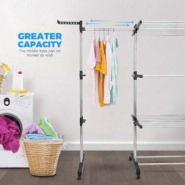 Висувна сушилка для білизни Turm з 6 розкладними крилами на 3 рівнях, стабільна, для дому та вулиці, 2-в-1