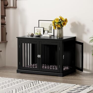 Будка для собак у дім, клітка-меблі з подушкою, затишний вольєр для собак, собачий будиночок, клітки для великих собак, меблева бутка з відкидним верхом, білий (L) (чорний*2)