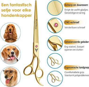 Професійні ножиці для грумінгу собак Achilles 7 дюймів - Японська сталь преміум-якості, ножиці для догляду за собаками (Золото, 7 дюймів)