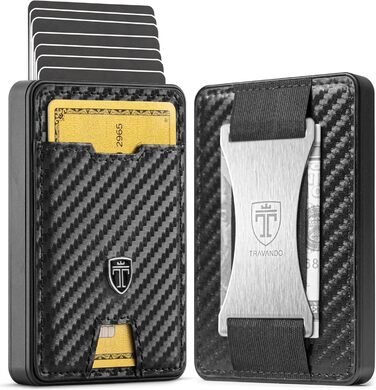 TRAVANDO SWYPE Aluminum Slim Wallet - Carbon Wallet for Men Small with RFID Protection - Small Mini Wallet for Men with Money Clip - Card Holder with Money Band (Money Clip, Carbon)