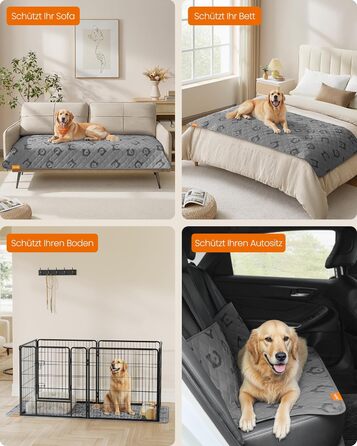 Водонепроникний килимок для собак Feandrea, 178 x 76 см, захист для авто/дивану, машинка миється, антиковзаюча підкладка, стеганий дизайн, сірий PPB025G01 M