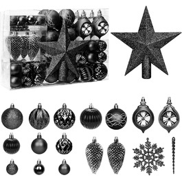 100 шт. прикраси на ялинку, чорні кулі для ялинки, набір прикрас з верхівкою для ялинки, шматостійкі прикраси для ялинки