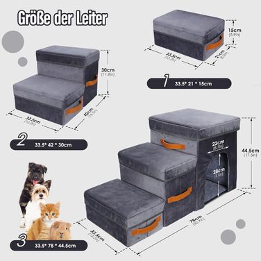 Сходинки для тварин Thihome 3 сходинки: складана рамка, коробка для зберігання, отвір для котів. Підходять для собак та котів до ліжка та дивану