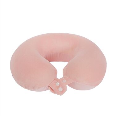 Подушка для шиї з піною з пам'яті, зручна та легка, для подорожей (літак, авто, поїзд, автобус), з чохлом (рожева)