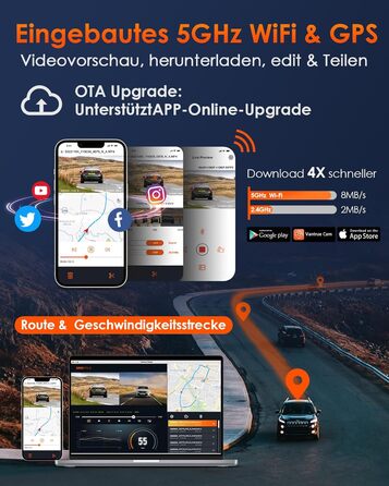Відеореєстратор VANTRUE E3 2.7K трьохканальний з WiFi, нічним баченням та паркувальним режимом