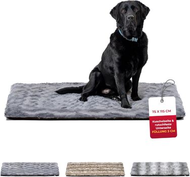Килимок для собак Преміум-якість з наповнювачем та антиковзаючою основою L (75x115 см) – М'який та Практичний – Зручна Деки для собак – Антрацитовий колір, Виготовлено в Німеччині 75x115 см