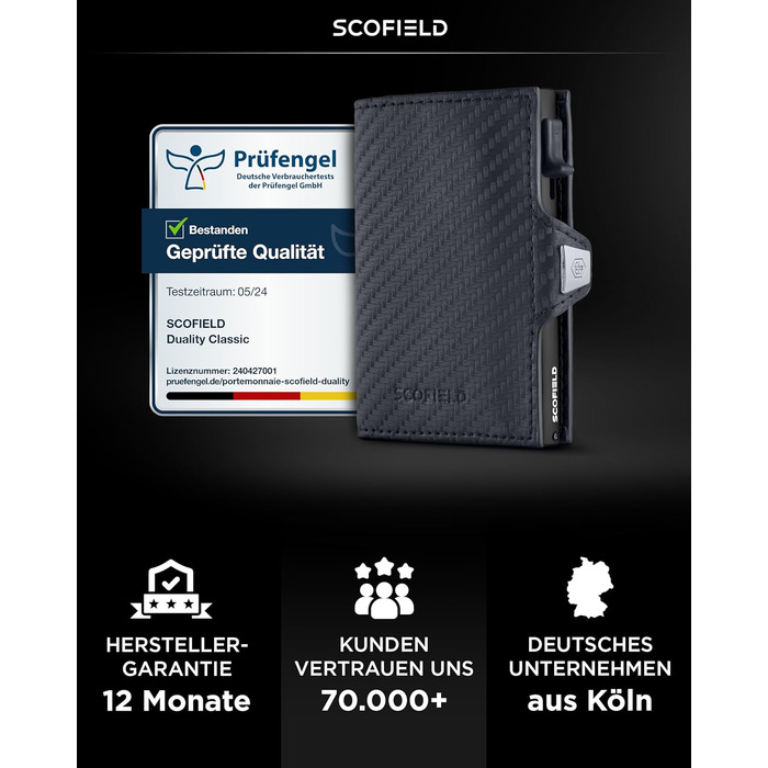 SF SCOFIELD Duality Magflip: Чоловіче карткове портмоне з RFID захистом та відділенням для монет (Carbon Matte Black)