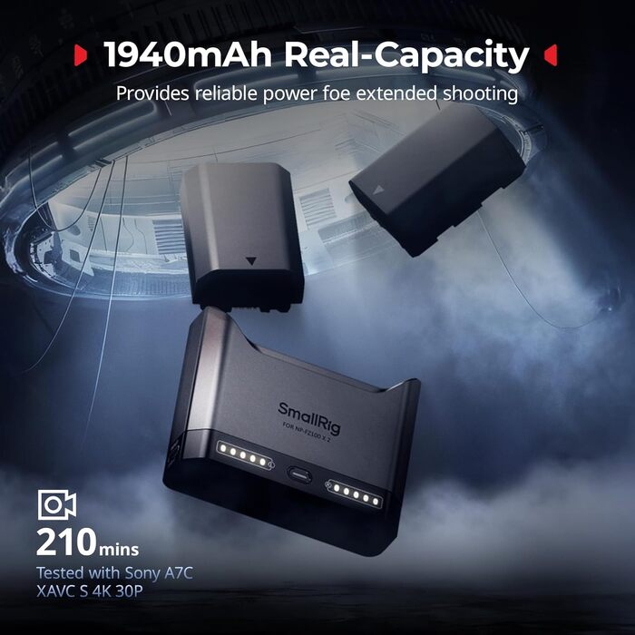Акумуляторний набір SMALLRIG NP-FZ100 для Sony (2x 1940mAh) + Зарядний пристрій 22.5W для Sony Alpha A7III, A7IV, A6700, FX3, FX30
