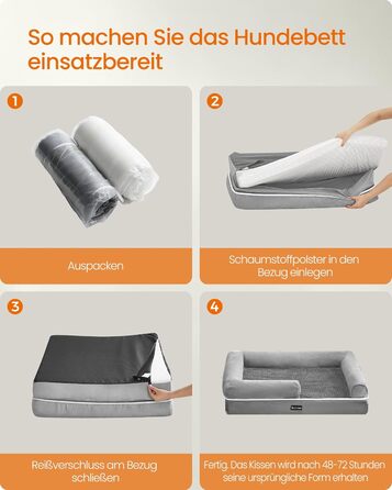 Ортопедичне ліжко для собак Feandrea, м'яке, з високими бортиками, 112x86x18 см, сірий колір, знімний чохол