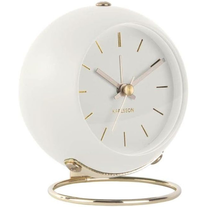 Karlsson [DL] Alarm Clock Globe White, design Armando Breeveld. Dimensions: Diameter 9.5cm, Height 10.5cm, Depth 7cm. Battery not included (requires 1 AA battery).
