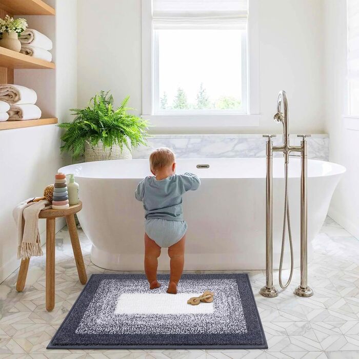 Enyhom Super Soft Microfiber Bath Mat - Non-Slip, Absorbent, Machine Washable, Dark Grey, 60x90cm