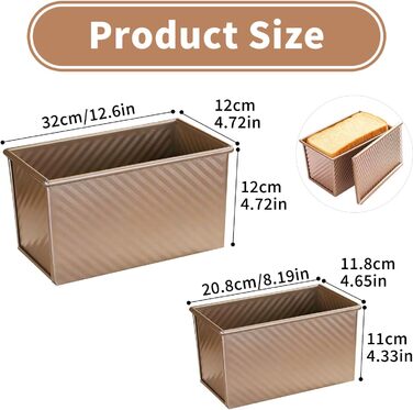 Форма для випічки хліба Toastbrot 2 шт (1000г + 450г) з кришкою, антипригарна, 32x12x12 см та 20.8x11.8x11 см