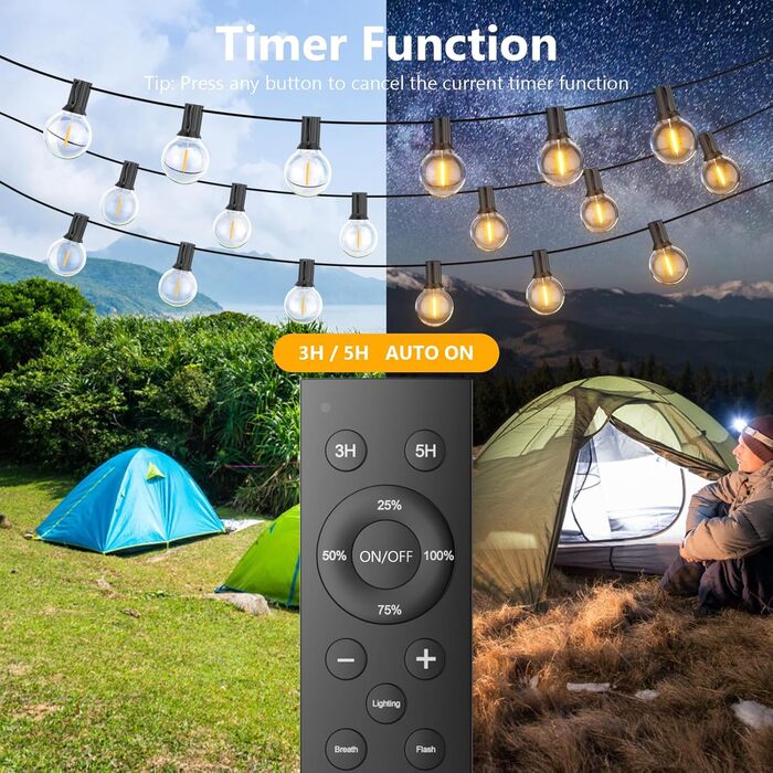 Льо́хкова гірлянда з 50+2 LED-лампочками, 45 метрів, IP45, тепле біле світло, для саду, тераси, святкування, з пульт дистанційного керування