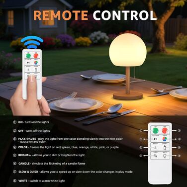 FUYO Бездротова LED-лампа настільна, акумуляторна, диммування, 8 кольорів, з пультом, IP44, для дому, ресторану, вечірки та саду