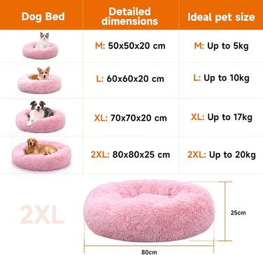 М'яке кругле ліжко для собак та котів, 50 см, рожеве. Зручне, миється, не ковзає. Розмір 80 x 80 x 25 см