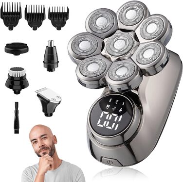 Електричний голєний апарат для чоловіків Glatzen, 5-в-1, вологостійкий, 8D, LED дисплей, набір для догляду