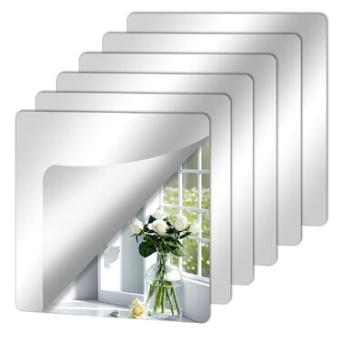 Клейкі дзеркала 10 шт., 20x20 см, 2 мм акрил, самоклеючі дзеркала для ванної, вітальні, спальні, шафи