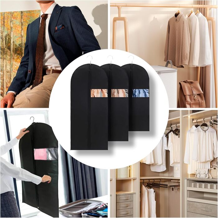 Чохли для одягу 4 шт. Преміум-якість, 60x180 см. Дыхаючий матеріал, з ручками, з блискавкою та вікном. Захисні чохли для костюмів, пальто, суконь.