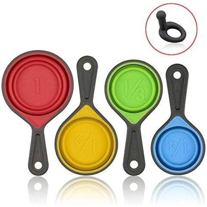 leepiya Measuring Cup and Spoon Set, Folding Measuring Cups, 8-Piece Measuring Tool, Engraved Metric / US Markings for Liquid and Dry Measurement, Space-Saving, BPA-Free Silicone