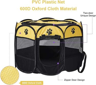 Клітка-манеж для собак та котів XianghuangTechnology, жовта, портативна, складана, діаметр 78,9 см x висота 58,9 см