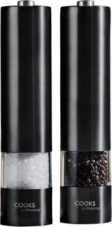 Набір електричних мельниць для солі та перцю Cooks Professional з регулюванням помелу, нержавіюча сталь (чорний)